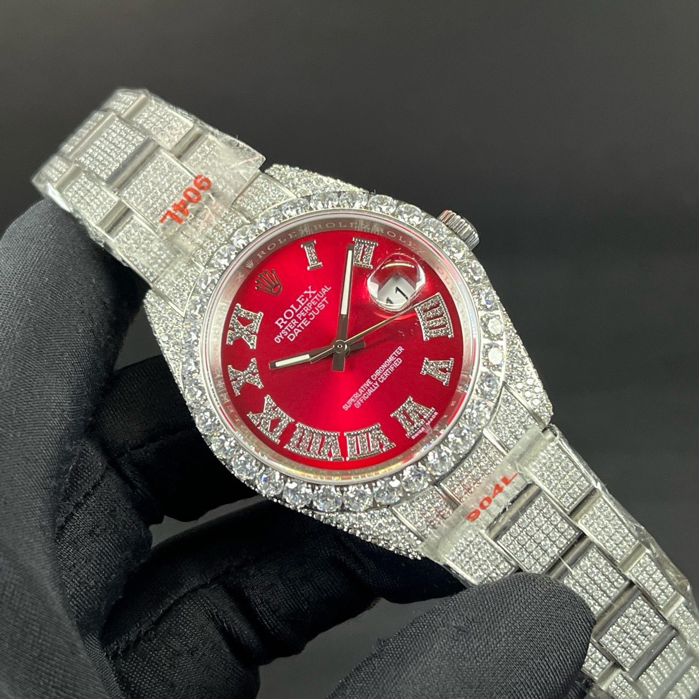 Rolex Datejust Style Automatic Watch, Diamond Dial Roman Numeral Stainless Steel Case Metal Bracelet
