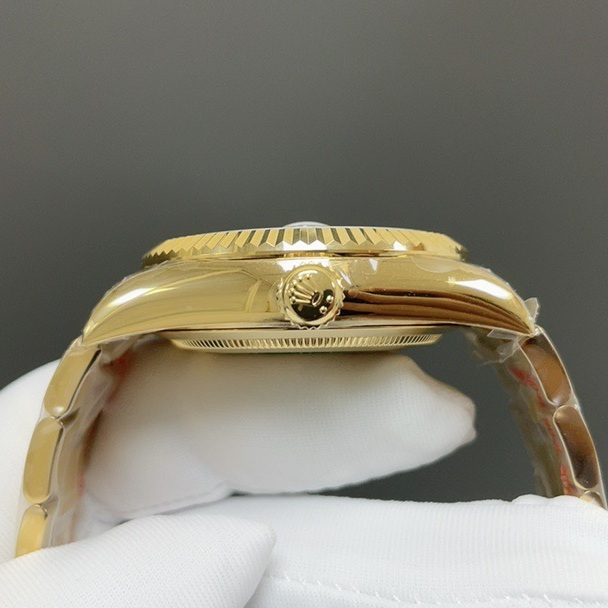 Rolex Sky-Dweller Style Automatic Watch, Green Dial Date Yellow Gold Case Metal Bracelet 100m WR