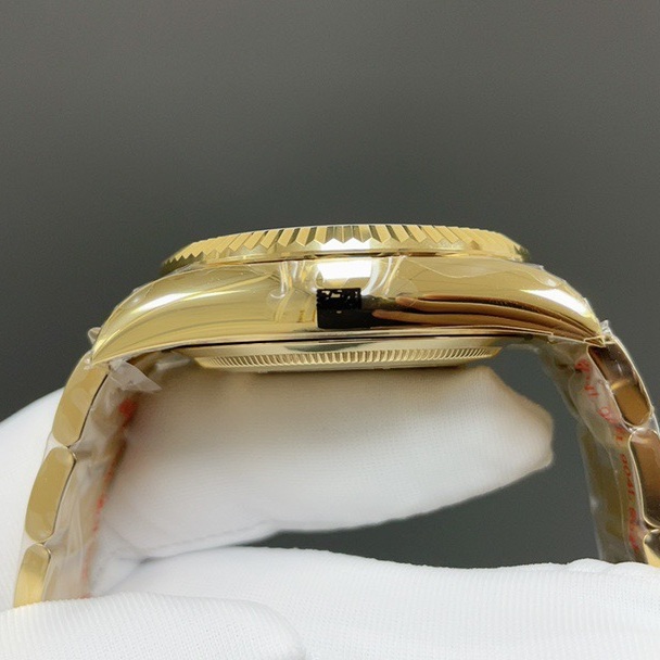 Rolex Sky-Dweller Style Automatic Watch, Green Dial Date Yellow Gold Case Metal Bracelet 100m WR