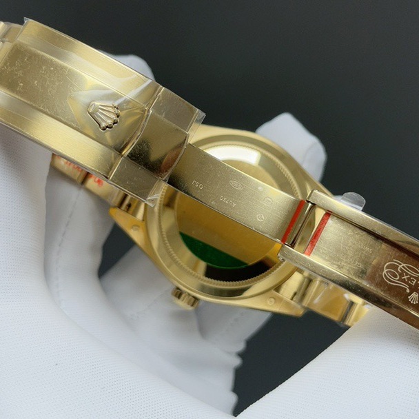 Rolex Sky-Dweller Style Automatic Watch, Green Dial Date Yellow Gold Case Metal Bracelet 100m WR
