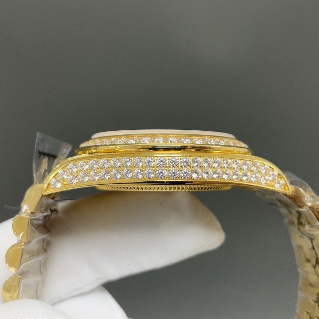 Rolex Day-Date Style Automatic Watch, Champagne Dial Roman Numeral Yellow Gold Case Metal Bracelet