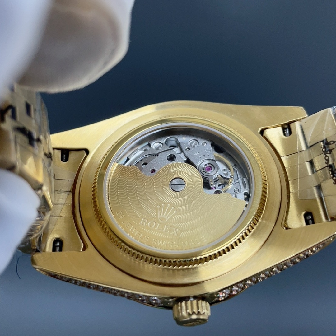Rolex Day-Date Style Automatic Watch, Champagne Dial Roman Numeral Yellow Gold Case Metal Bracelet