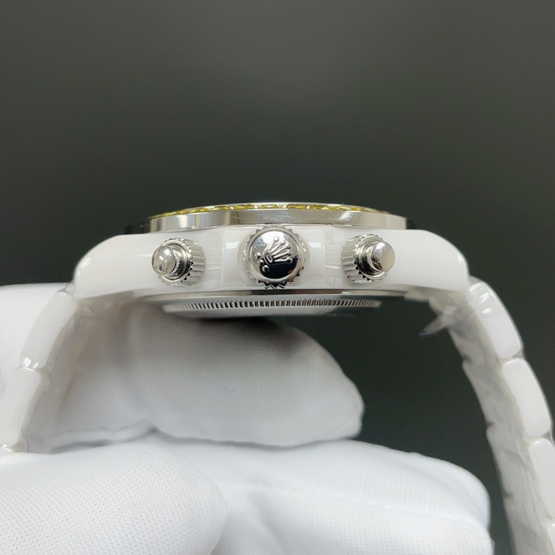 Rolex Cosmograph Style Automatic Watch, Black Dial White Gold Case Sapphire Crystal 100m Chronograph