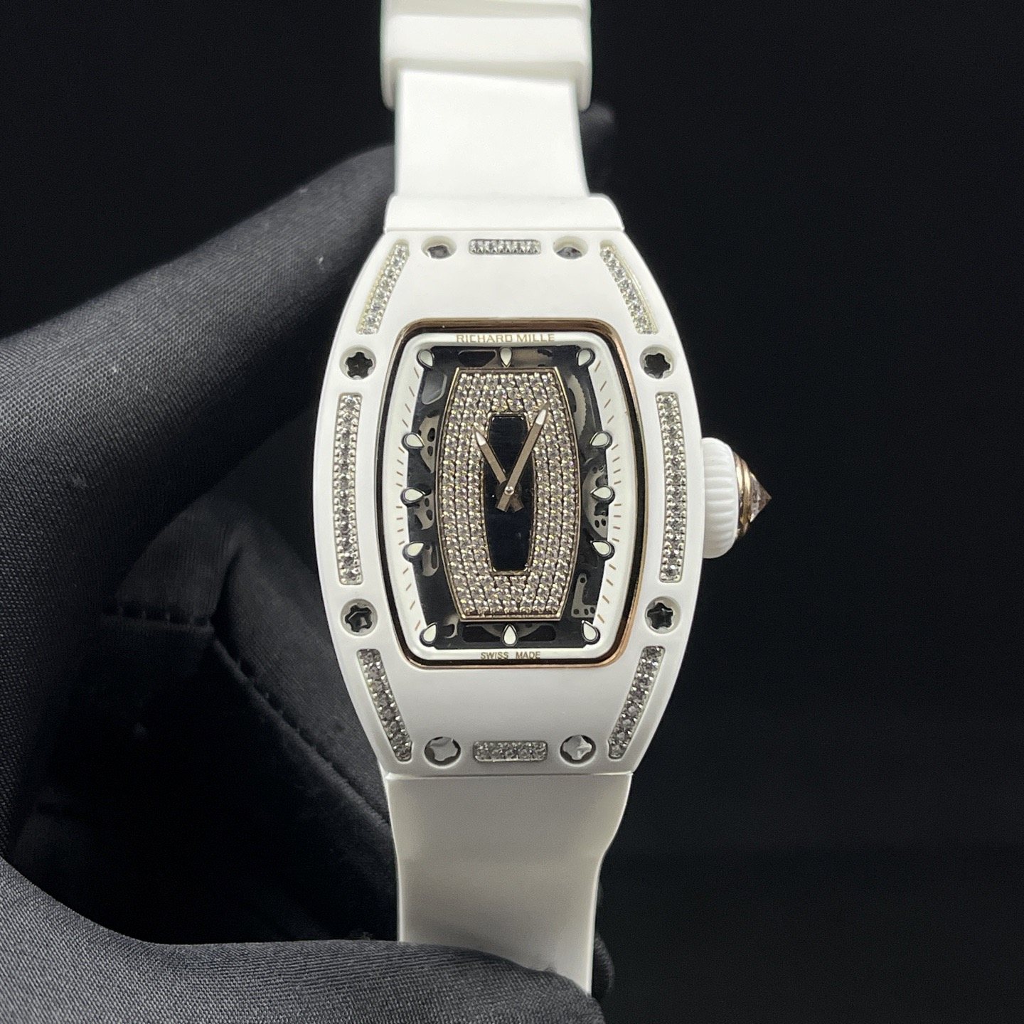 Richard Mille RM Style Automatic Watch, Diamond Dial Index Ceramic Case Rubber Strap 50m Sapphire