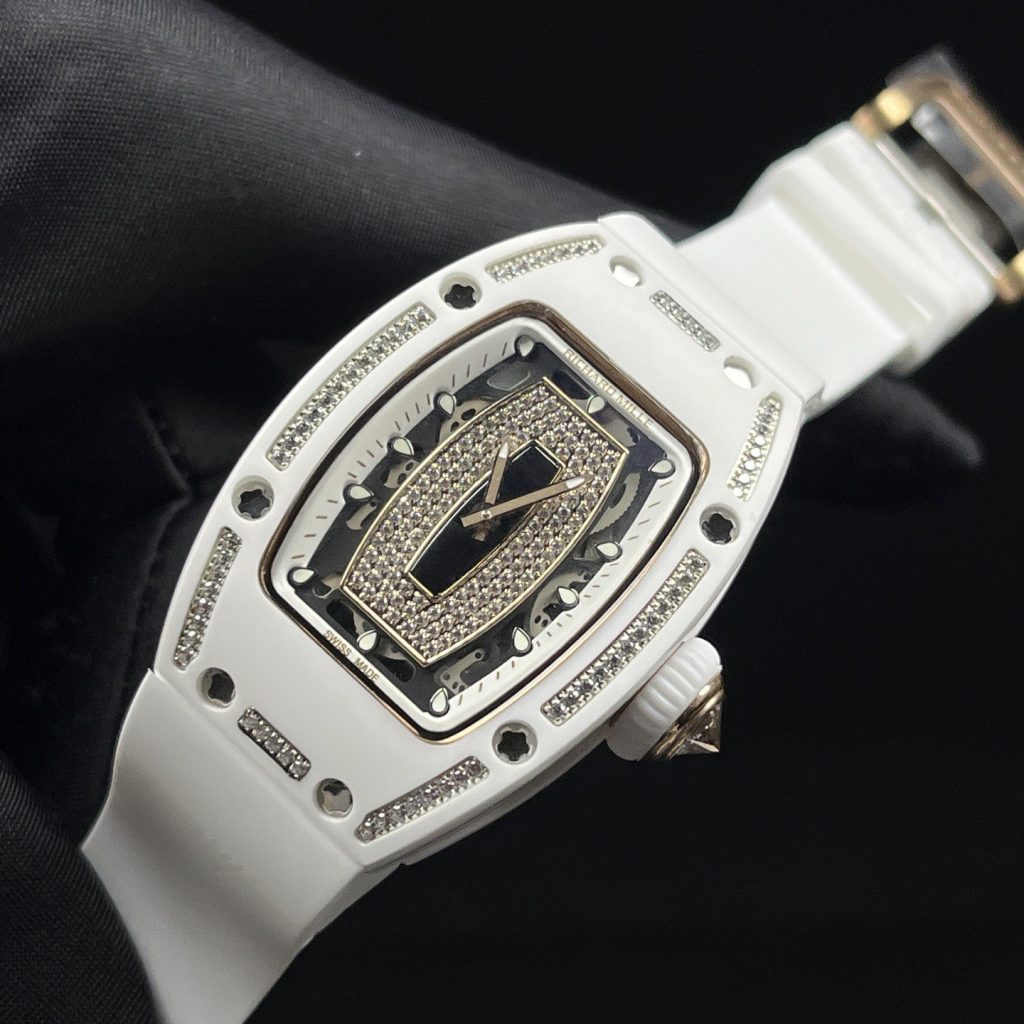 Richard Mille RM Style Automatic Watch, Diamond Dial Index Ceramic Case Rubber Strap 50m Sapphire