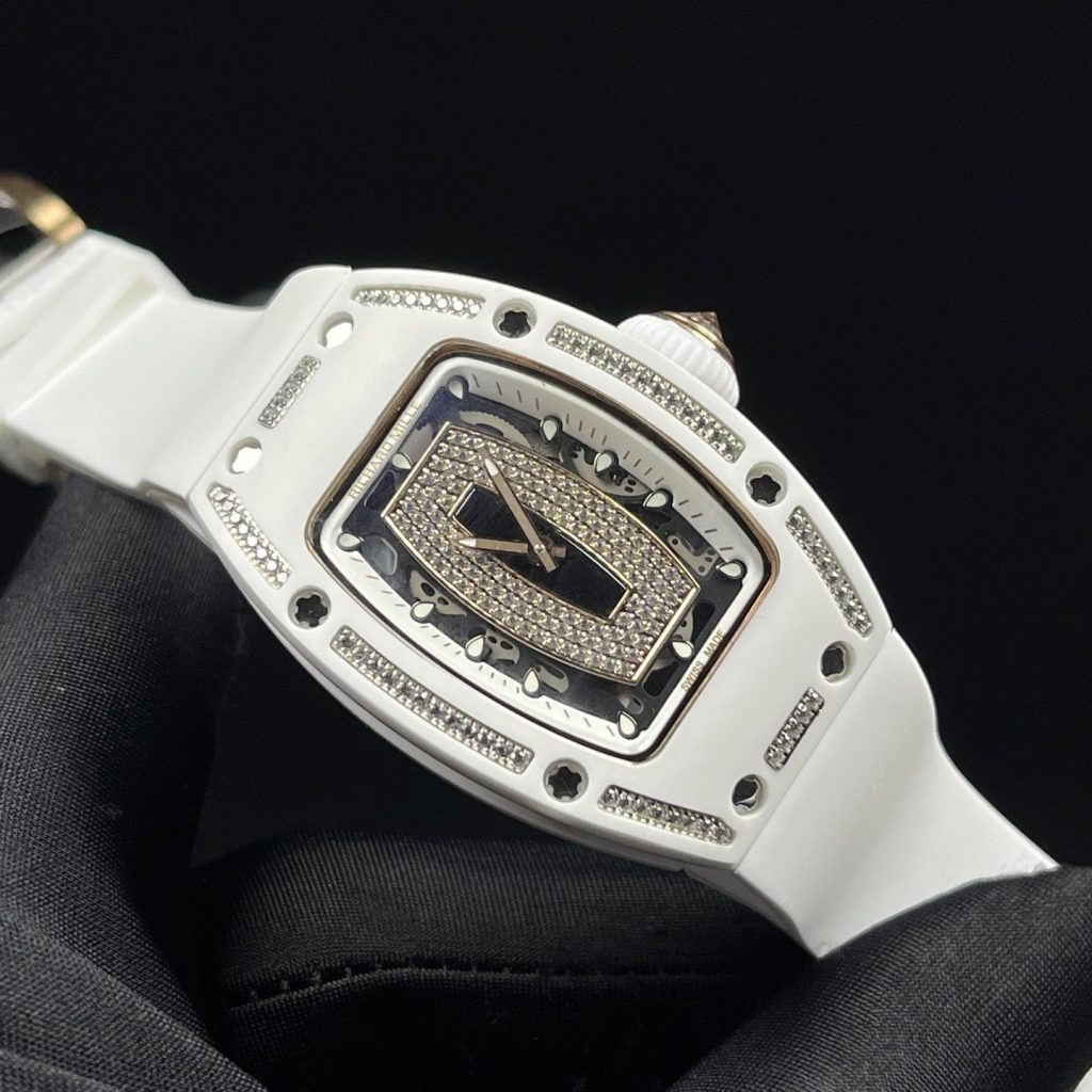 Richard Mille RM Style Automatic Watch, Diamond Dial Index Ceramic Case Rubber Strap 50m Sapphire