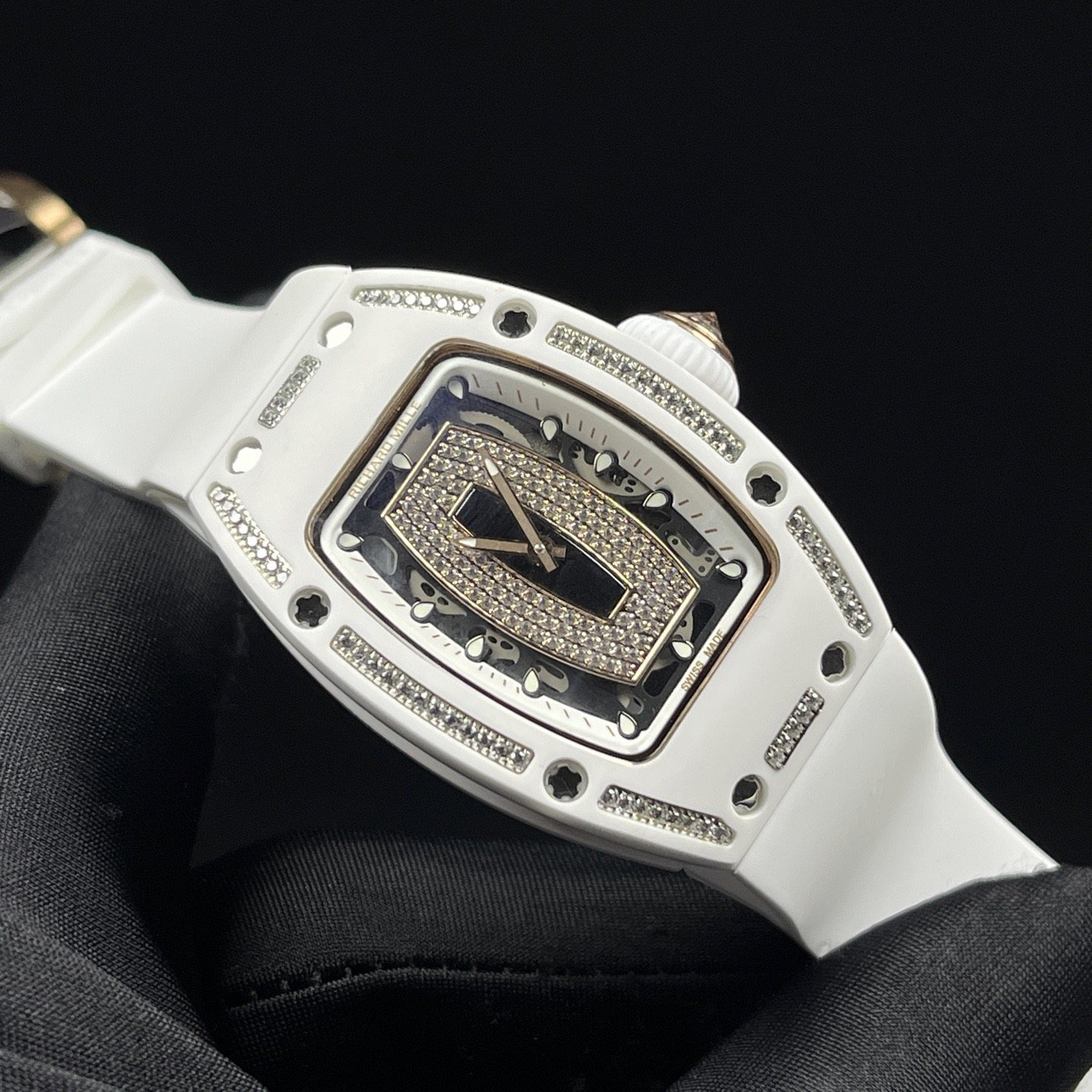 Richard Mille RM Style Automatic Watch, Diamond Dial Index Ceramic Case Rubber Strap 50m Sapphire