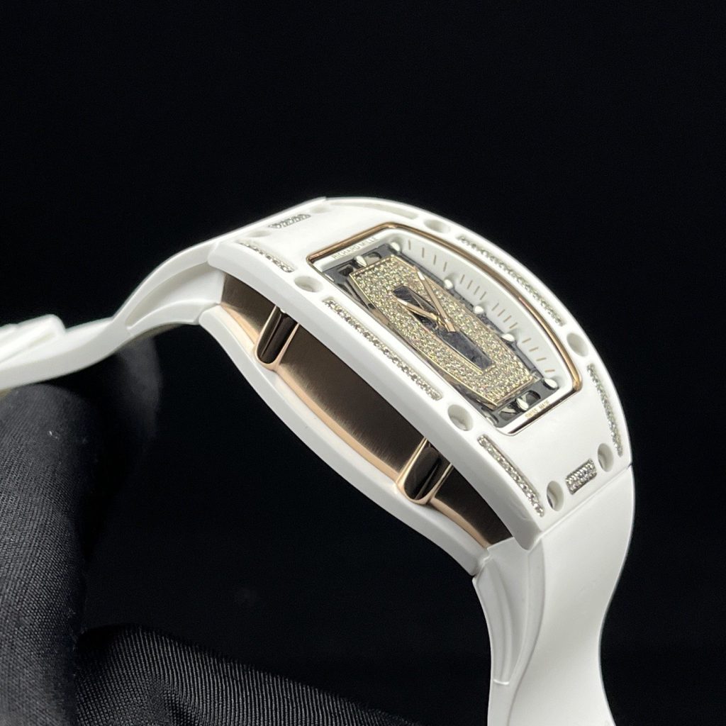 Richard Mille RM Style Automatic Watch, Diamond Dial Index Ceramic Case Rubber Strap 50m Sapphire