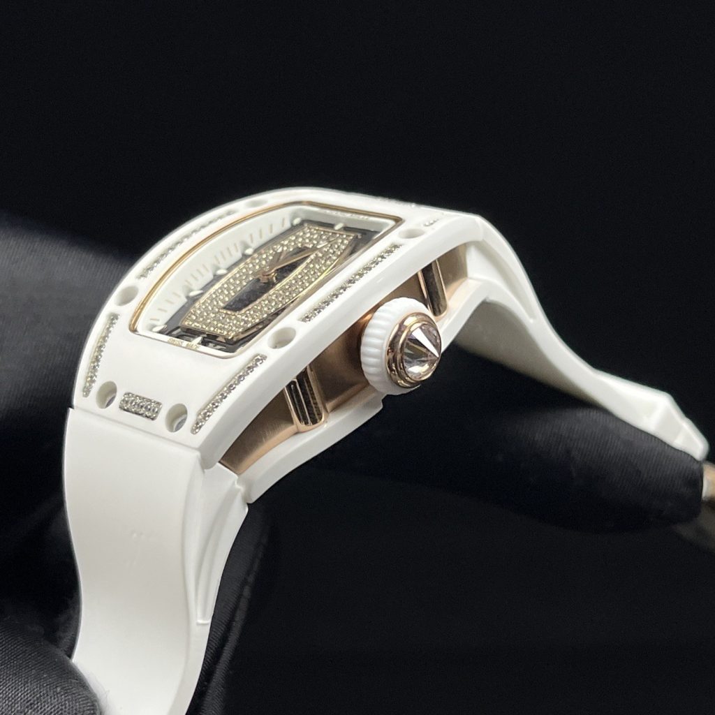 Richard Mille RM Style Automatic Watch, Diamond Dial Index Ceramic Case Rubber Strap 50m Sapphire