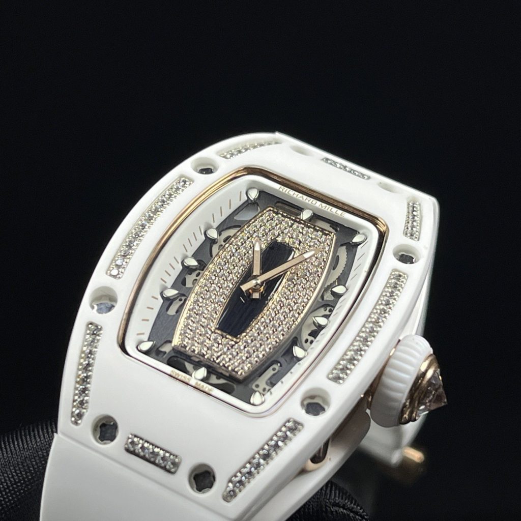 Richard Mille RM Style Automatic Watch, Diamond Dial Index Ceramic Case Rubber Strap 50m Sapphire