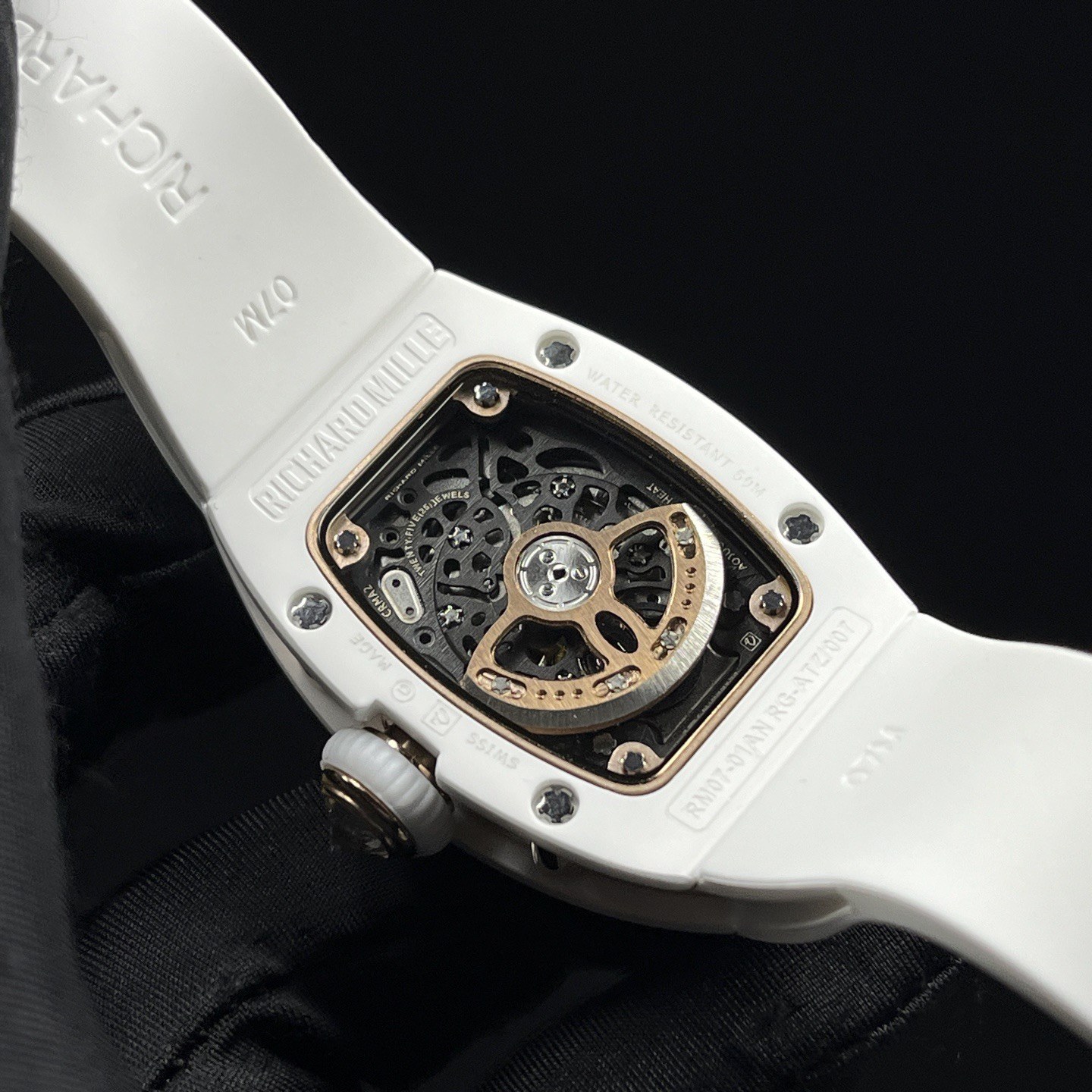 Richard Mille RM Style Automatic Watch, Diamond Dial Index Ceramic Case Rubber Strap 50m Sapphire