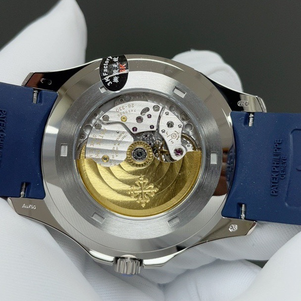 Patek Philippe Automatic Watch, Blue Dial Arabic Numeral Date Stainless Steel Case Rubber Strap