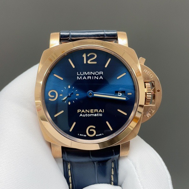 Panerai Luminor Style Automatic Watch, Blue Dial Leather Strap Sapphire Crystal 100m Water Resistant