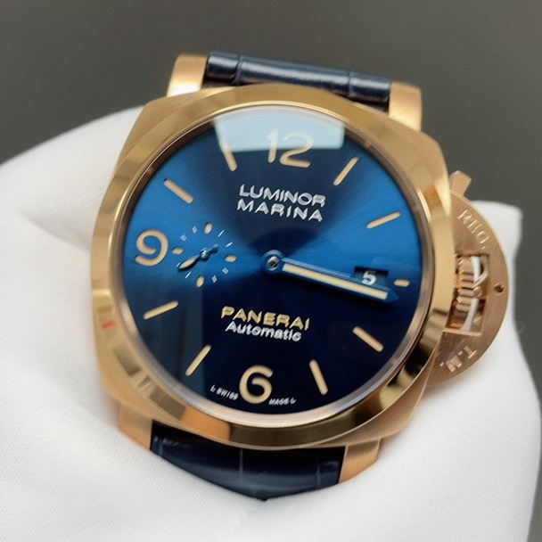 Panerai Luminor Style Automatic Watch, Blue Dial Leather Strap Sapphire Crystal 100m Water Resistant