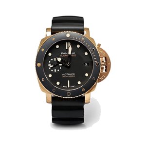 Panerai Submersible Style Automatic Watch, Black Dial Rubber Strap Sapphire Crystal 300m Diving