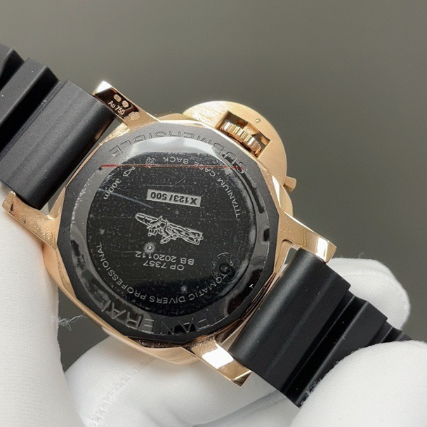 Panerai Submersible Style Automatic Watch, Black Dial Rubber Strap Sapphire Crystal 300m Diving