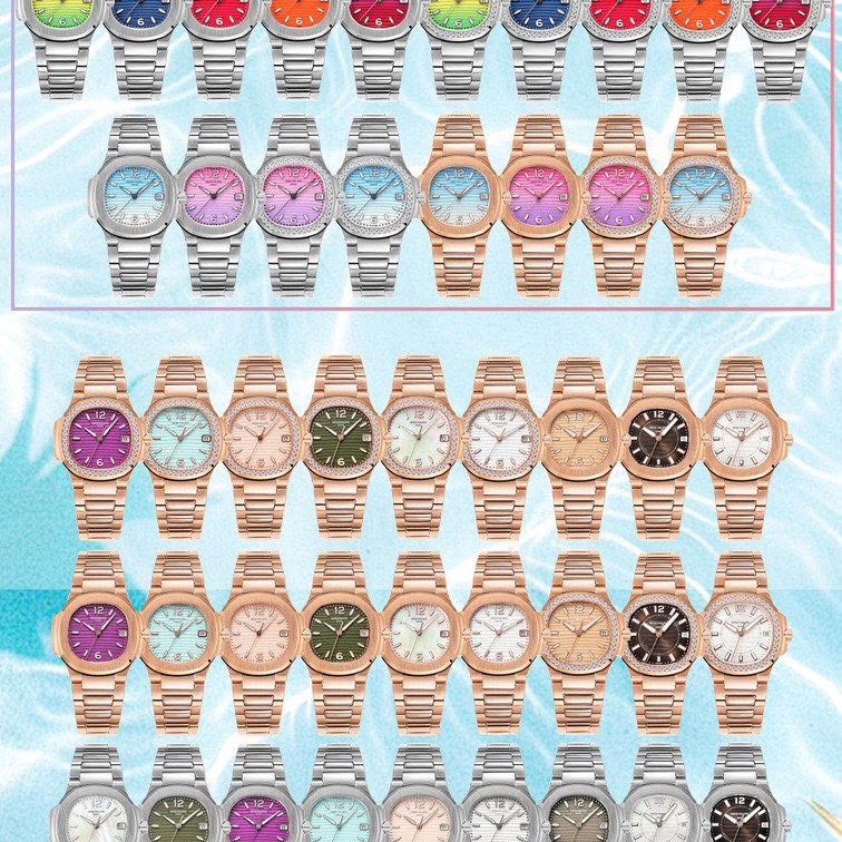 Patek Philippe Automatic Watch, Green Dial Diamond Index Rose Gold Case Metal Bracelet 50m Sapphire