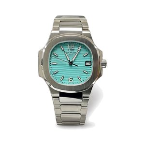 Patek Philippe Nautilus Style Automatic Watch, Blue Dial Date Stainless Steel Case Metal Bracelet