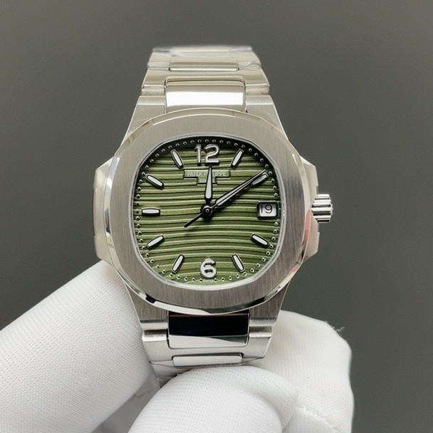 Patek Philippe Nautilus Style Automatic Watch, Blue Dial Date Stainless Steel Case Metal Bracelet
