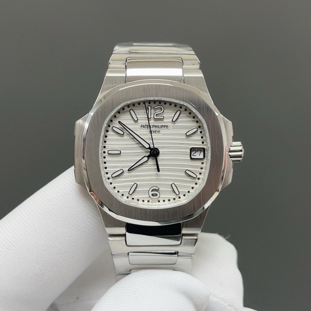 Patek Philippe Nautilus Style Automatic Watch, Blue Dial Date Stainless Steel Case Metal Bracelet