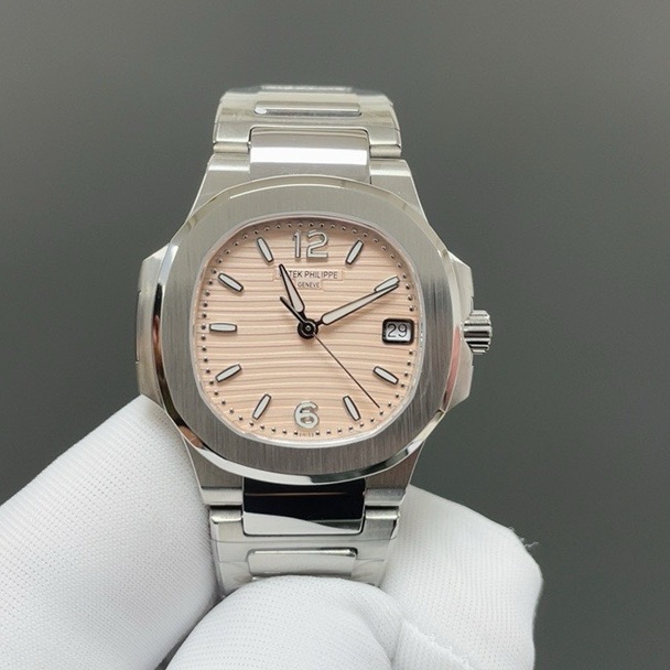 Patek Philippe Nautilus Style Automatic Watch, Blue Dial Date Stainless Steel Case Metal Bracelet