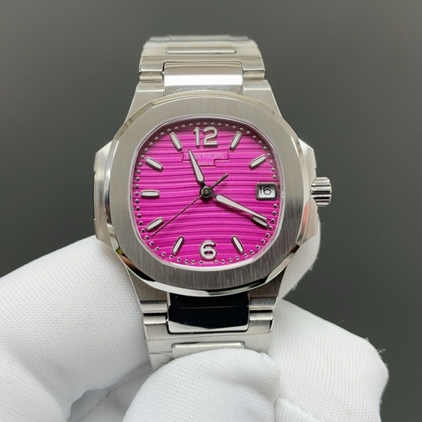 Patek Philippe Nautilus Style Automatic Watch, Blue Dial Date Stainless Steel Case Metal Bracelet