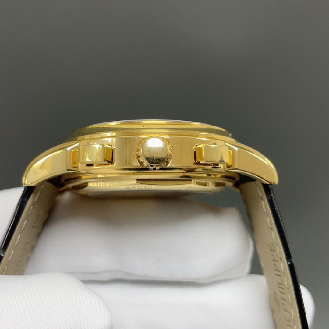 Patek Philippe Automatic Watch, White Dial Diamond Index Rose Gold Case Leather Strap 30m Sapphire