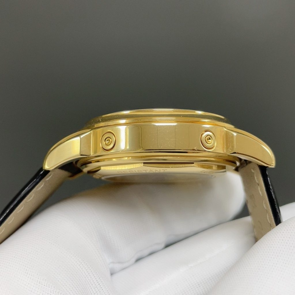 Patek Philippe Automatic Watch, White Dial Diamond Index Rose Gold Case Leather Strap 30m Sapphire