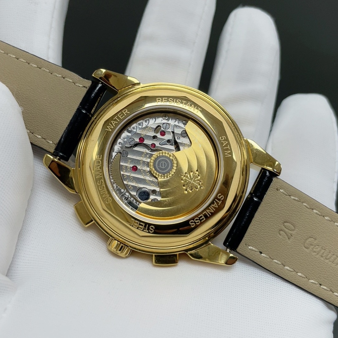 Patek Philippe Automatic Watch, White Dial Diamond Index Rose Gold Case Leather Strap 30m Sapphire