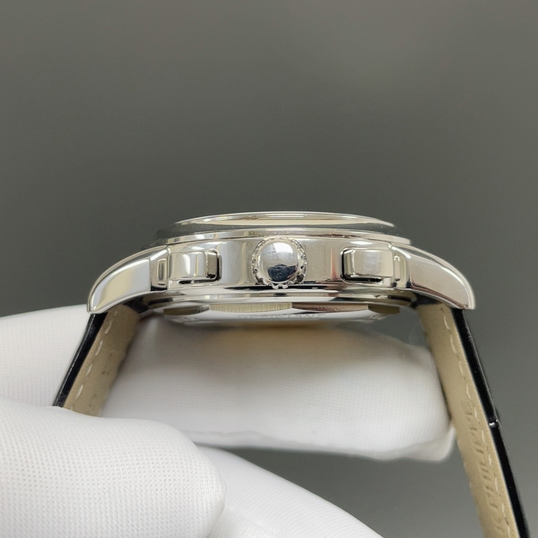 Patek Philippe Automatic Watch, White Dial Diamond Index Stainless Steel Case Leather Strap 30m