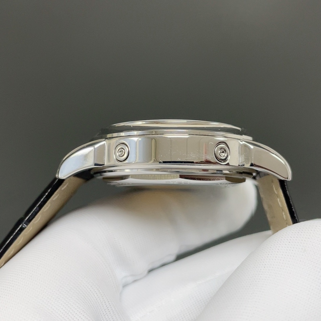 Patek Philippe Automatic Watch, White Dial Diamond Index Stainless Steel Case Leather Strap 30m