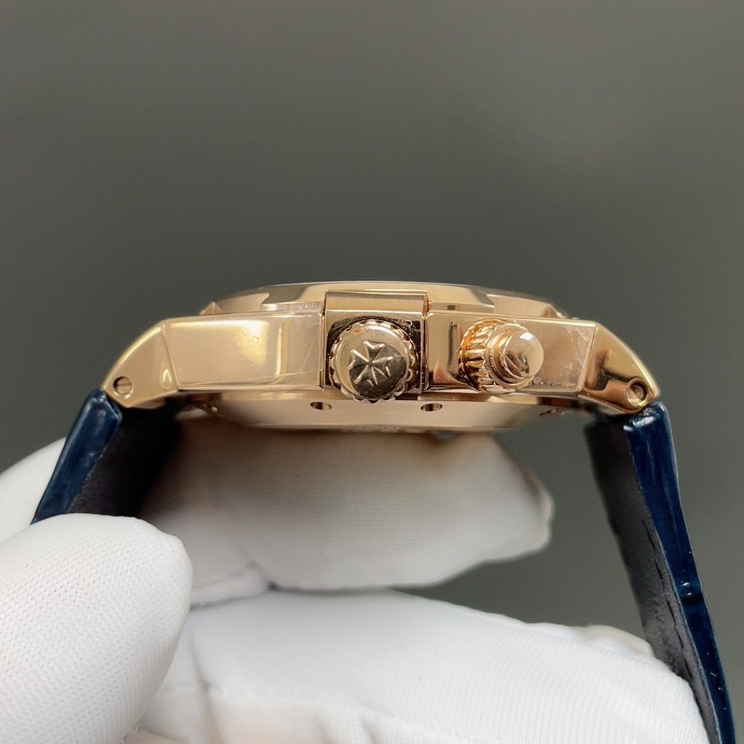 Vacheron Constantin Overseas Style Automatic Watch, Silver Dial Date Rose Gold Case Leather Strap