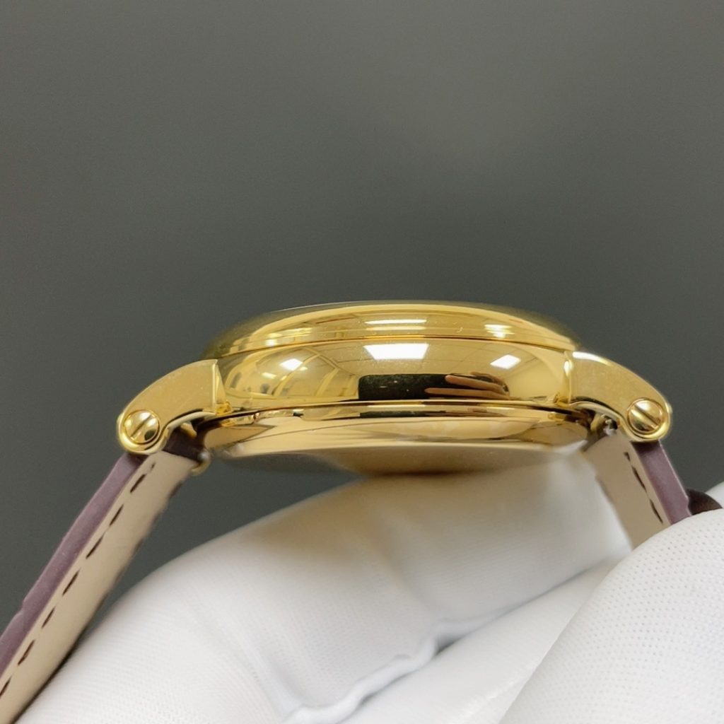 Patek Philippe Automatic Watch, Silver Dial Roman Numeral Date Yellow Gold Case Leather Strap 30m