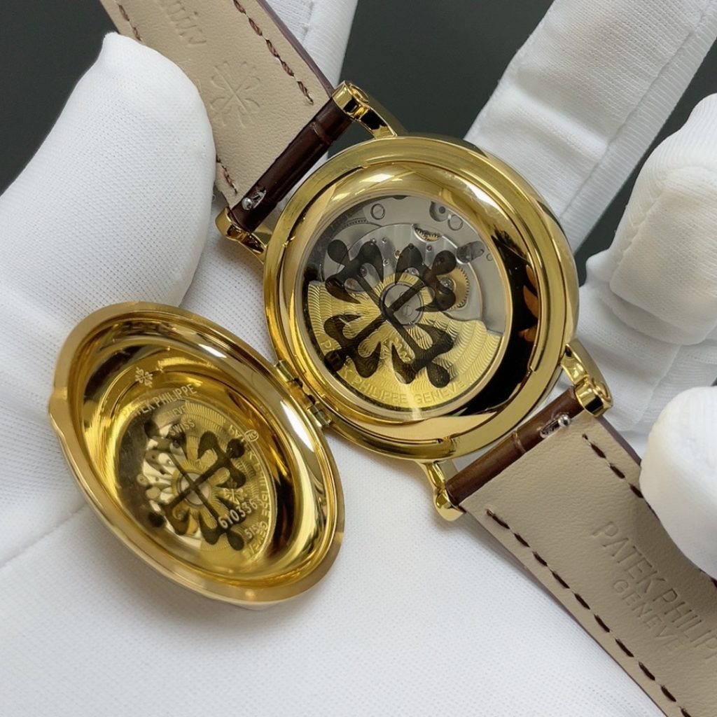 Patek Philippe Automatic Watch, Silver Dial Roman Numeral Date Yellow Gold Case Leather Strap 30m
