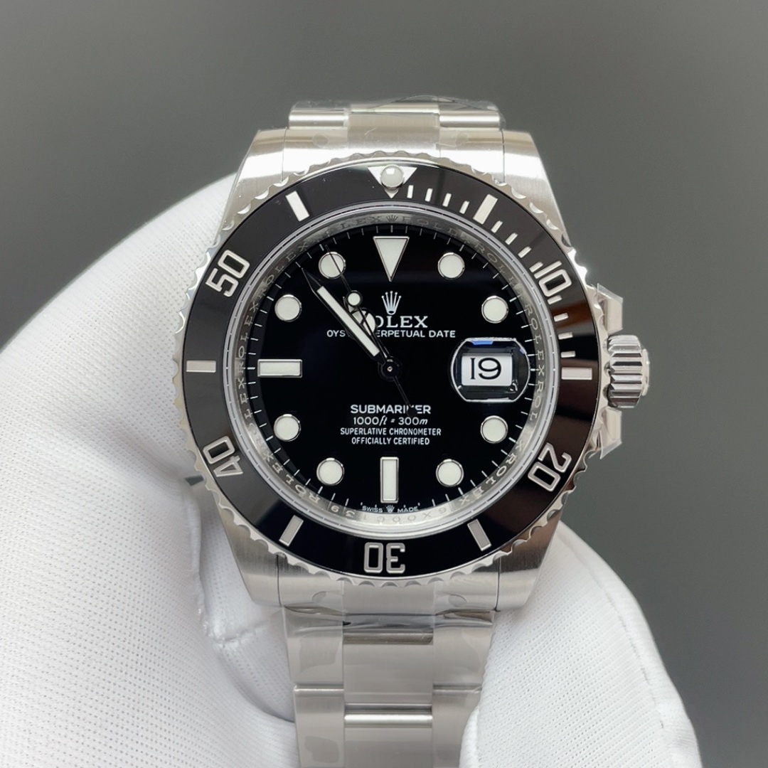 Rolex Submariner Style Automatic Watch, Black Dial Stainless Steel Case Metal Bracelet Sapphire