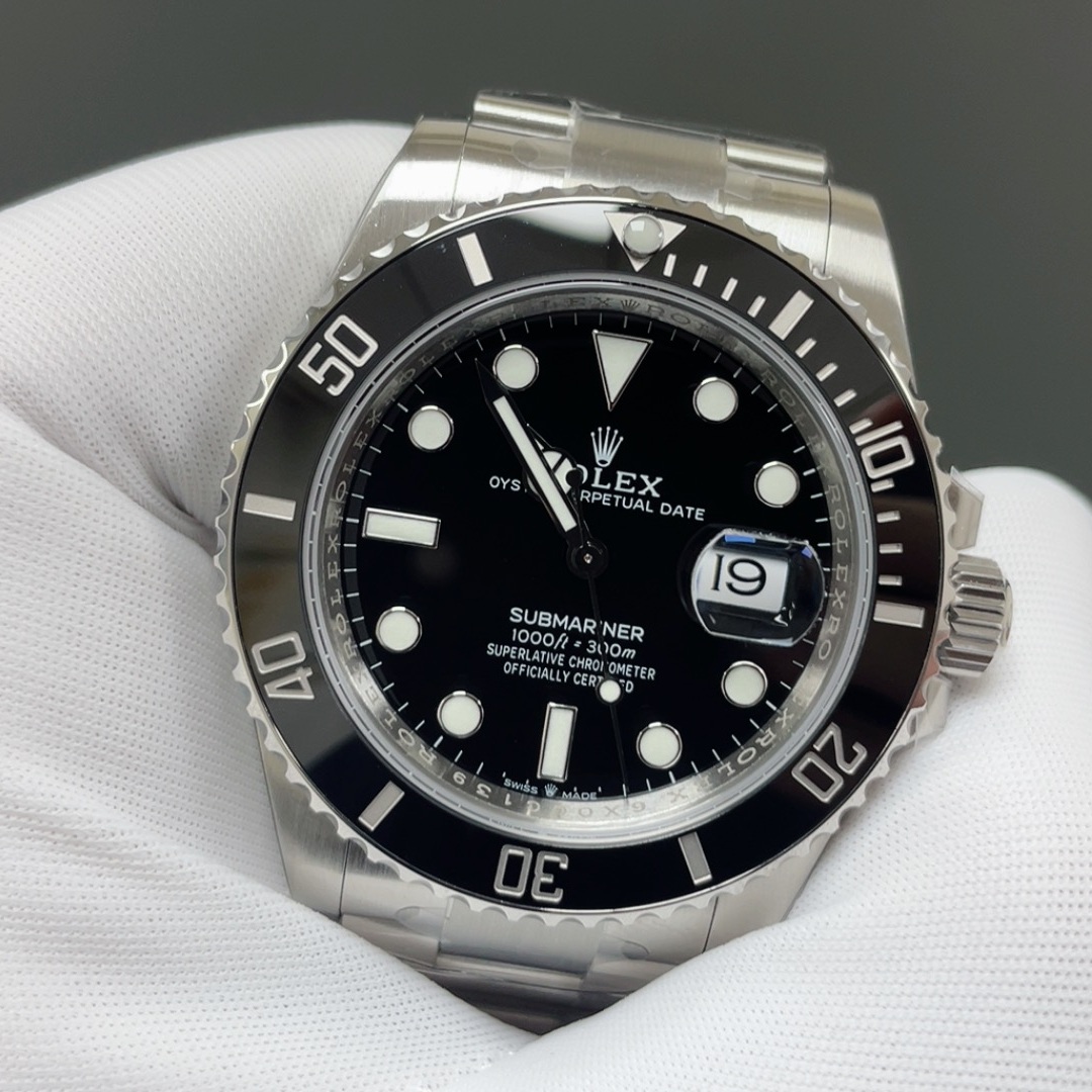Rolex Submariner Style Automatic Watch, Black Dial Stainless Steel Case Metal Bracelet Sapphire