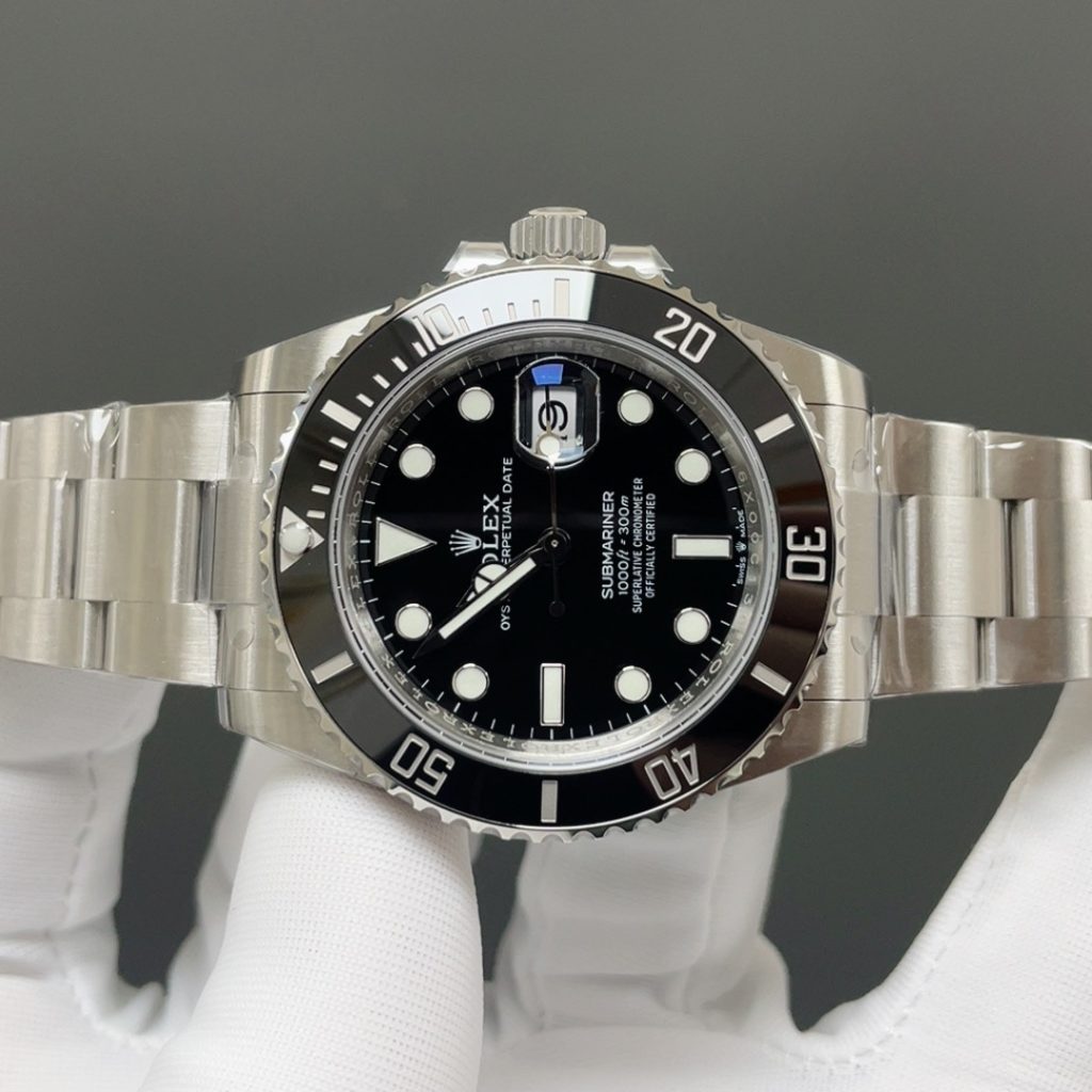 Rolex Submariner Style Automatic Watch, Black Dial Stainless Steel Case Metal Bracelet Sapphire