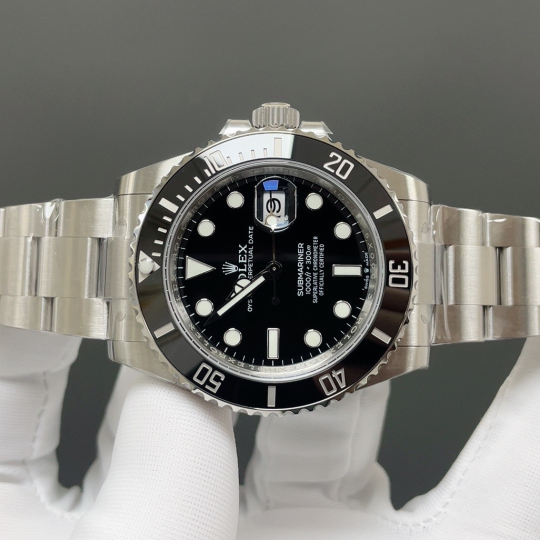 Rolex Submariner Style Automatic Watch, Black Dial Stainless Steel Case Metal Bracelet Sapphire