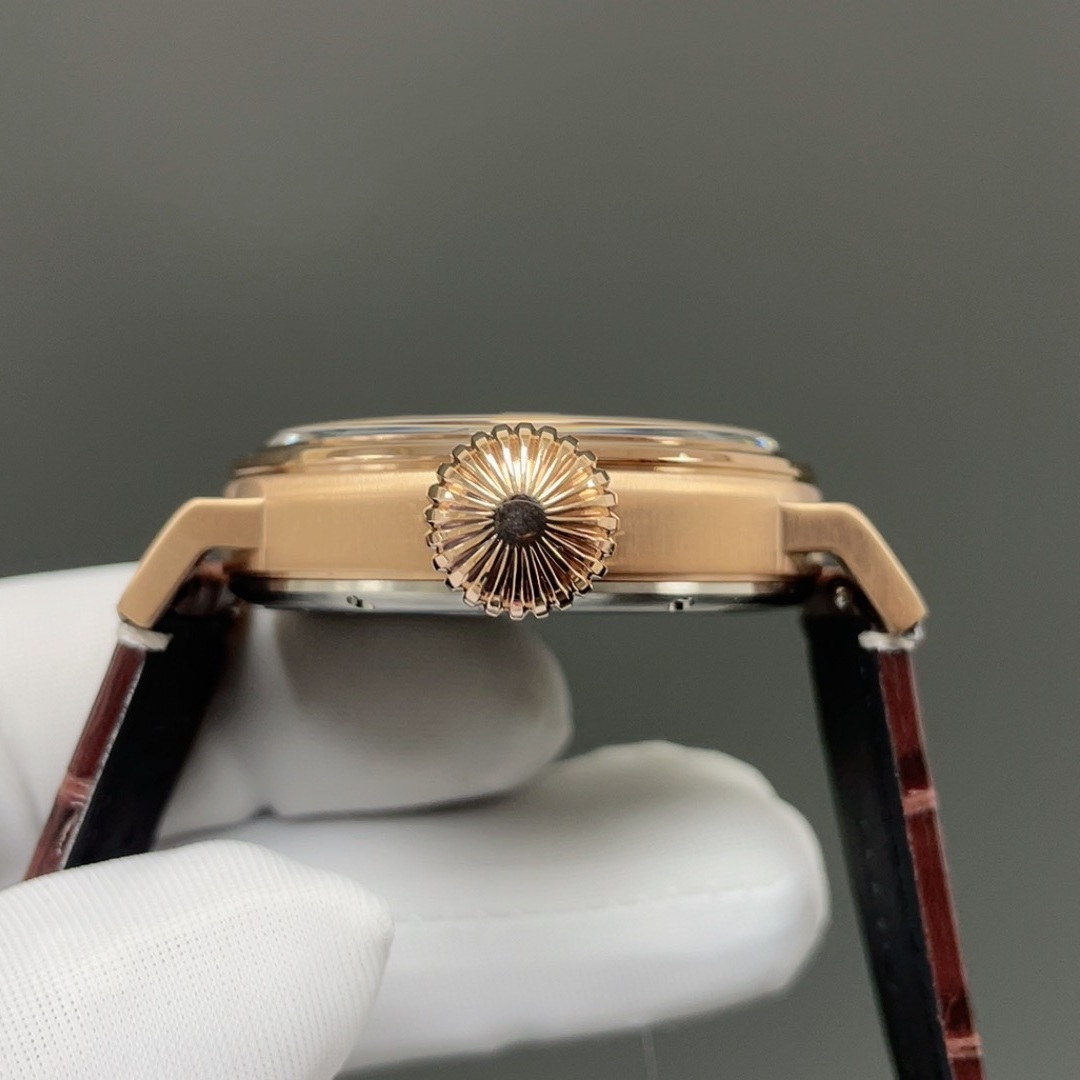 Zenith Pilot Style Automatic Watch, Black Dial Arabic Numeral Rose Gold Case Leather Strap 50m WR