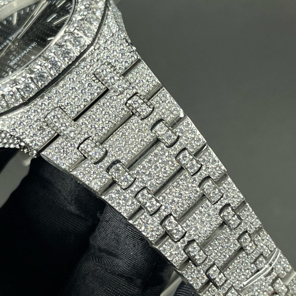 Audemars Piguet Diamond Set Automatic Watch, Black Dial Date Stainless Steel Case Metal Bracelet