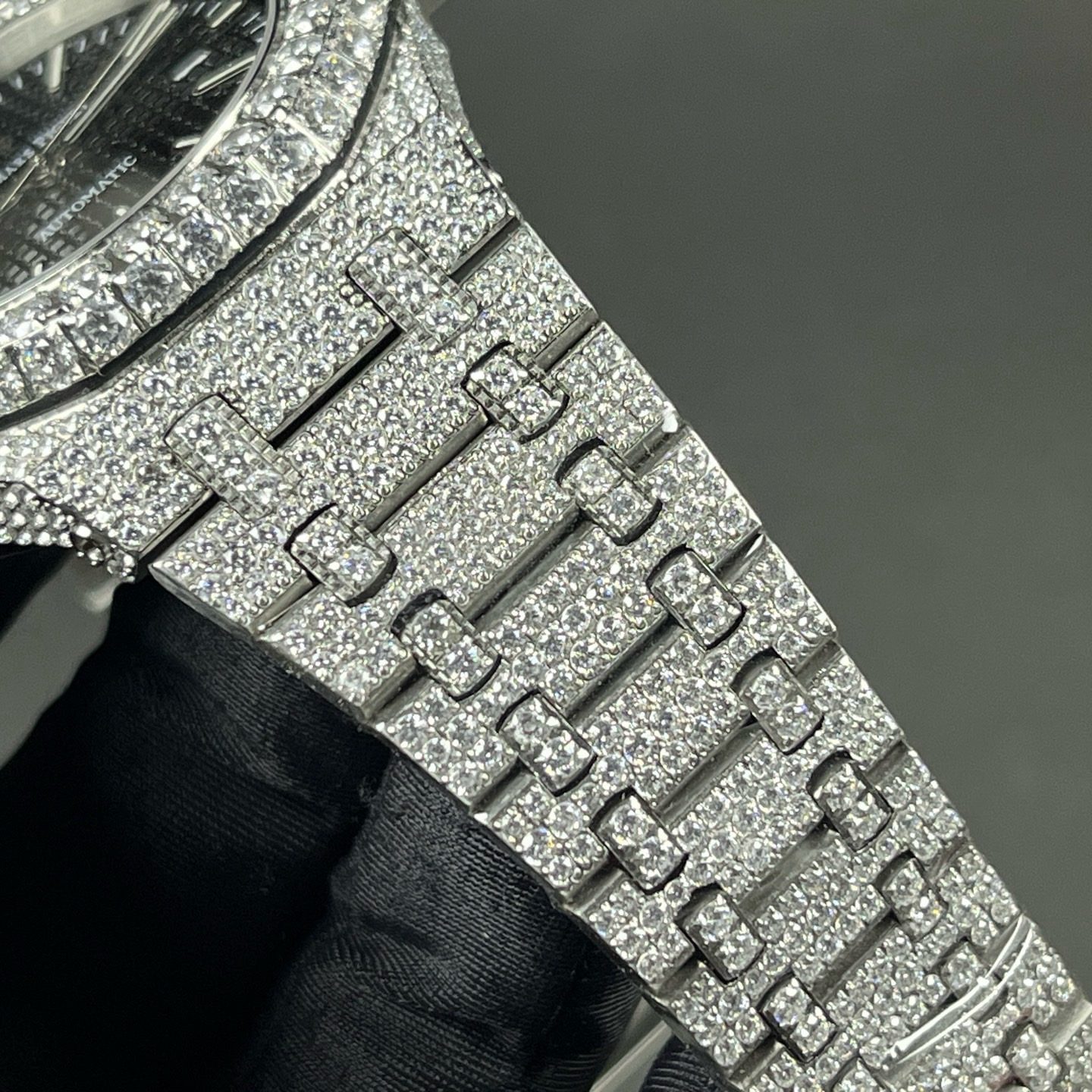 Audemars Piguet Diamond Set Automatic Watch, Black Dial Date Stainless Steel Case Metal Bracelet