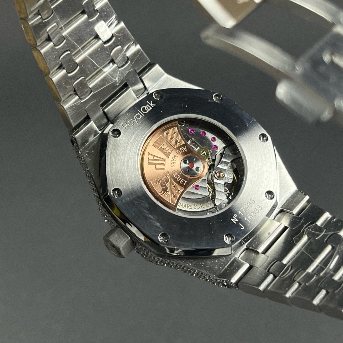 Audemars Piguet Diamond Set Automatic Watch, Black Dial Date Stainless Steel Case Metal Bracelet