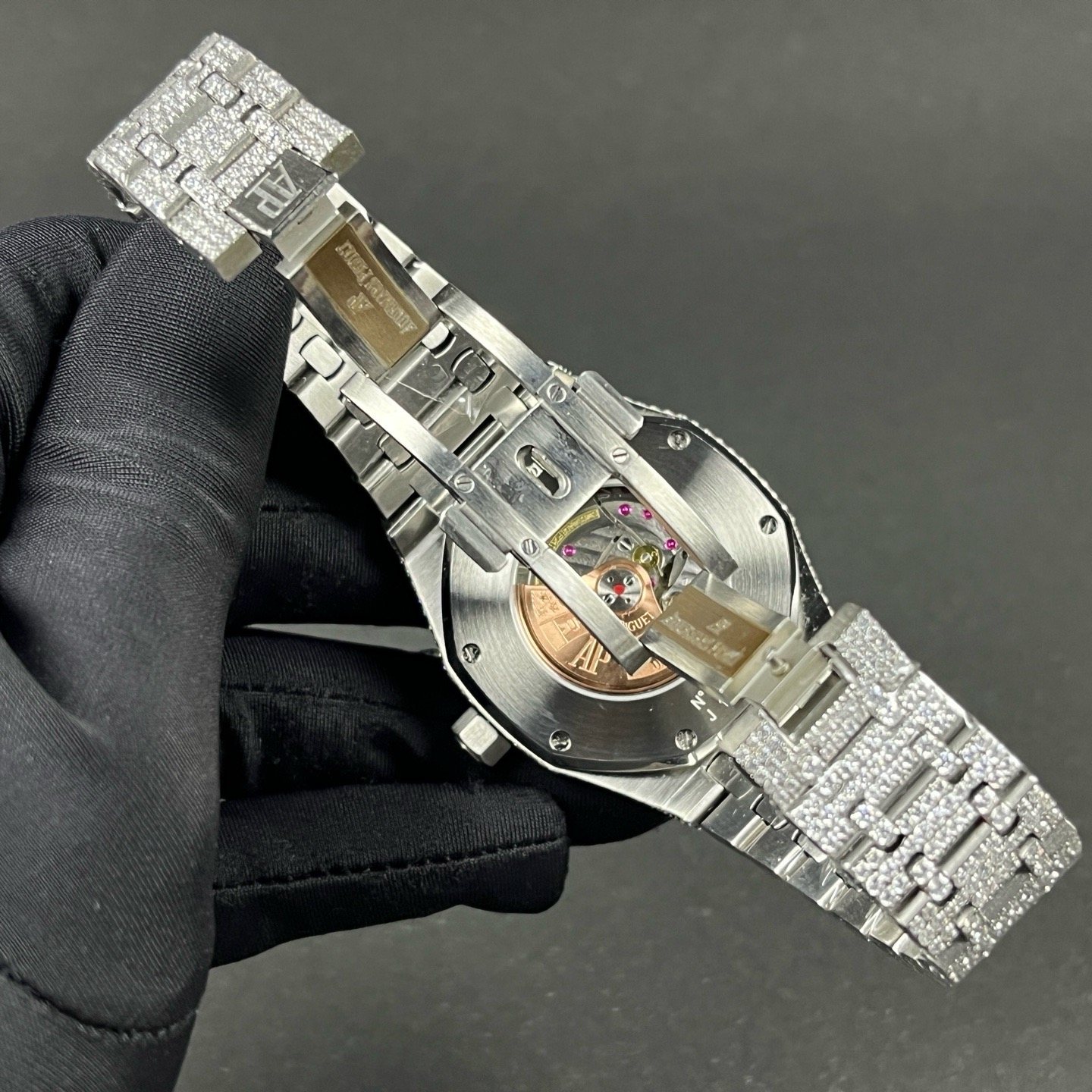 Audemars Piguet Diamond Set Automatic Watch, Black Dial Date Stainless Steel Case Metal Bracelet