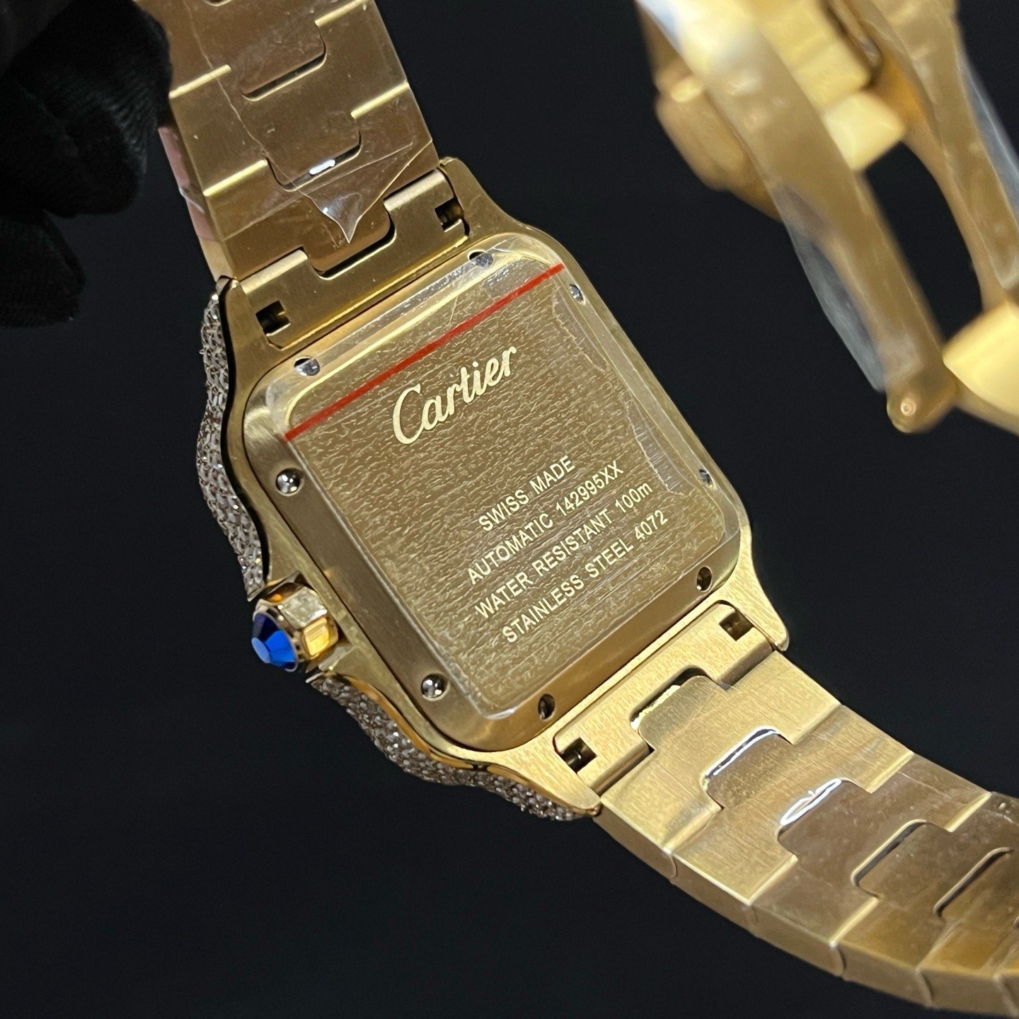 Cartier Automatic Watch, Diamond Dial Roman Numeral Date Yellow Gold Case Metal Bracelet 100m WR