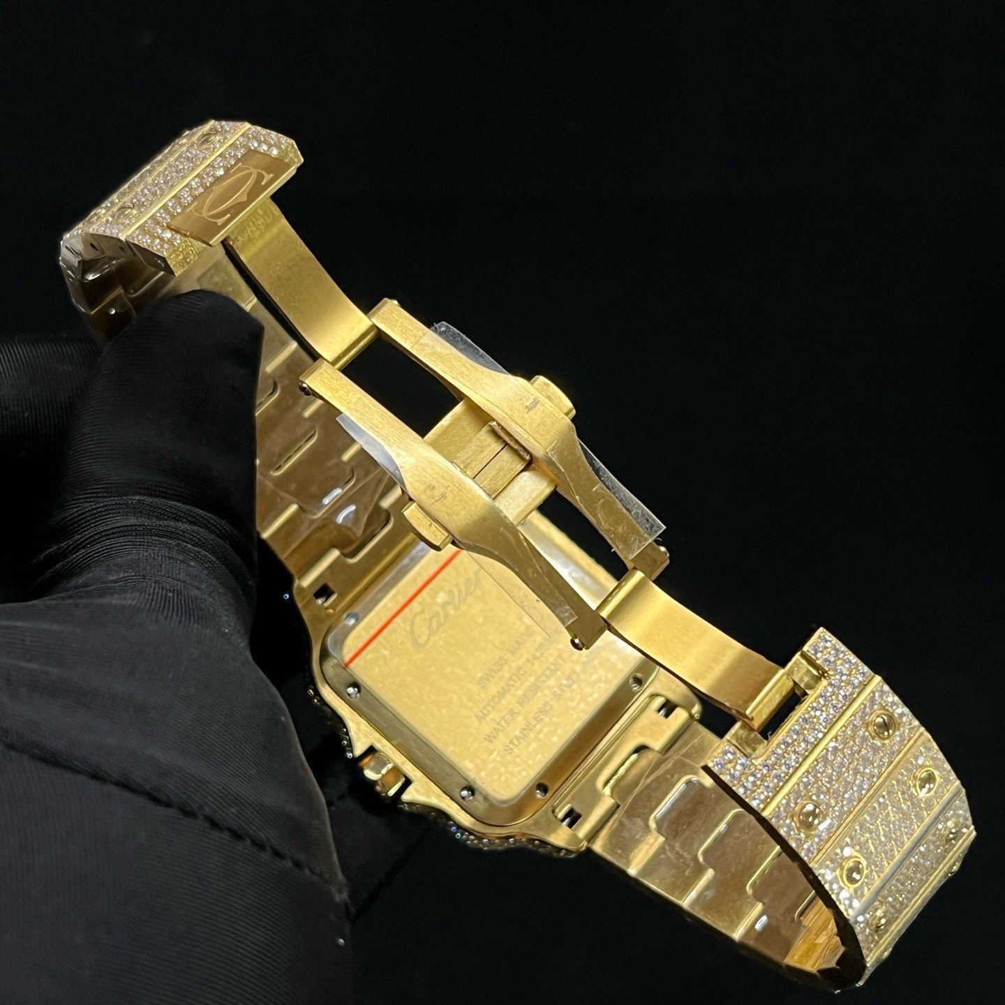 Cartier Automatic Watch, Diamond Dial Roman Numeral Date Yellow Gold Case Metal Bracelet 100m WR