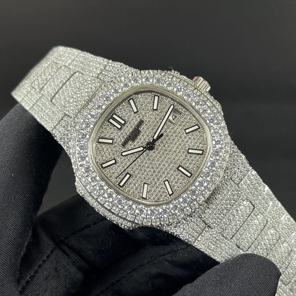 Patek Philippe Automatic Watch, White Dial Diamond Index Stainless Steel Case Metal Bracelet 50m