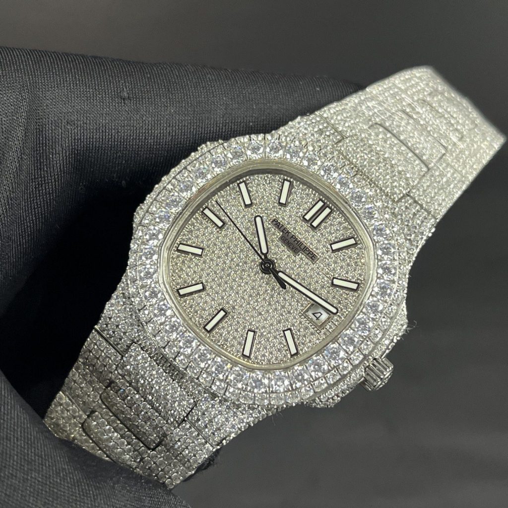Patek Philippe Automatic Watch, White Dial Diamond Index Stainless Steel Case Metal Bracelet 50m