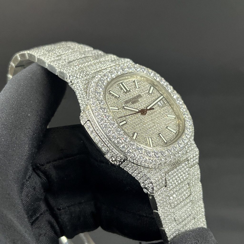 Patek Philippe Automatic Watch, White Dial Diamond Index Stainless Steel Case Metal Bracelet 50m