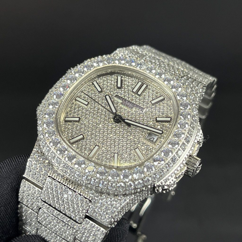 Patek Philippe Automatic Watch, White Dial Diamond Index Stainless Steel Case Metal Bracelet 50m