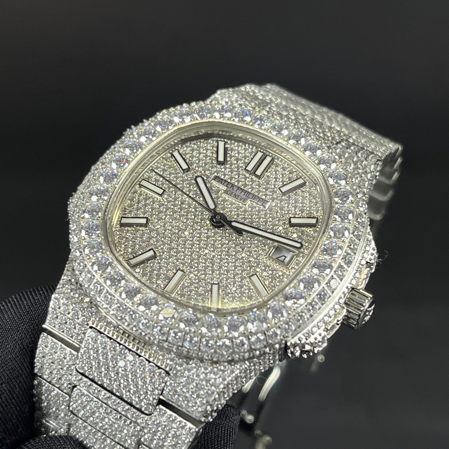 Patek Philippe Automatic Watch, White Dial Diamond Index Stainless Steel Case Metal Bracelet 50m